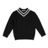 Noma Black V Neck Herringbone Pattern Knit Sweater